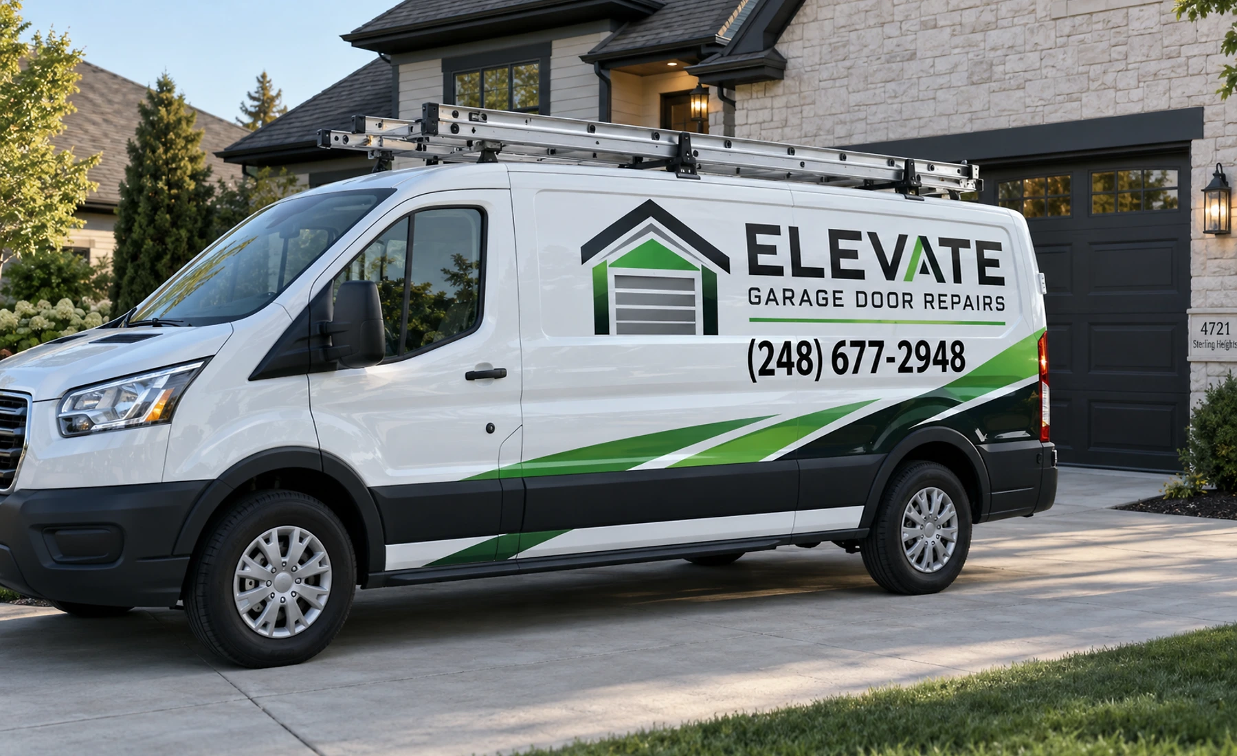 Elevate Garage Door Repairs service van at a Sterling Heights residence